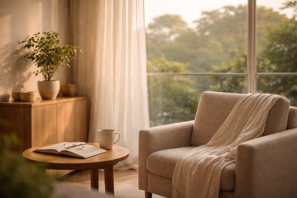 象征在新加坡情境下，平静思考人生规划开始时机的画面