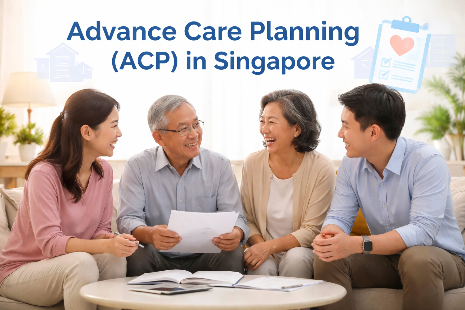 新加坡家庭在家中进行平静的预先护理规划对话(示意)